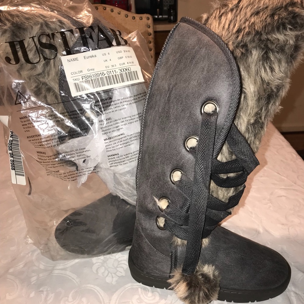 Knee High Grey Furry Boots